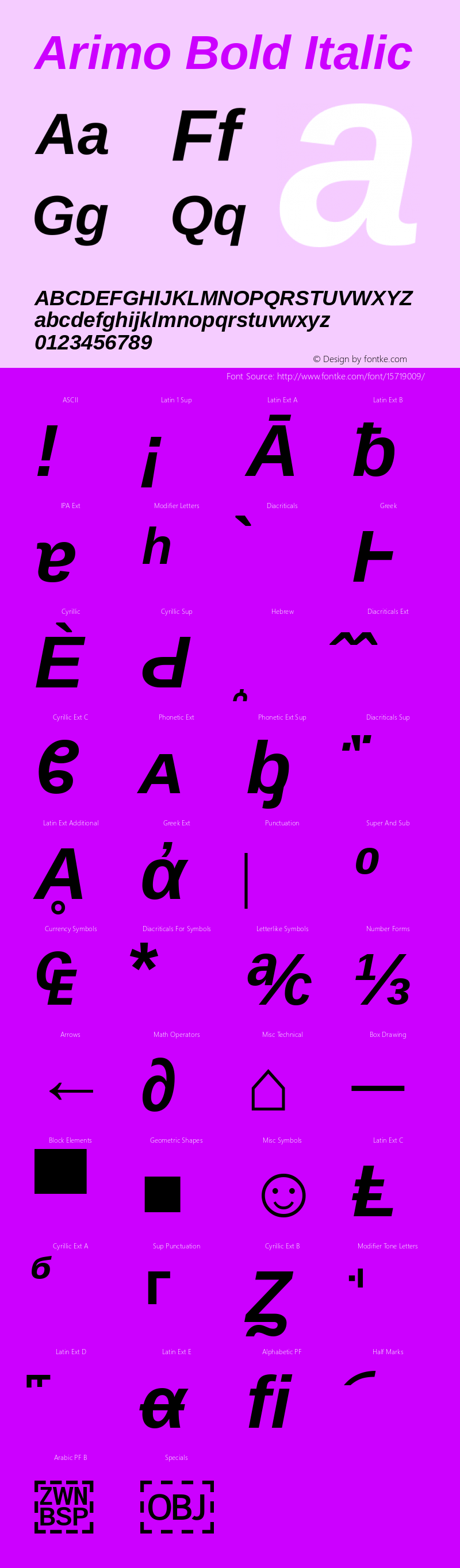 Arimo Bold Italic Version 1.30 Font Sample