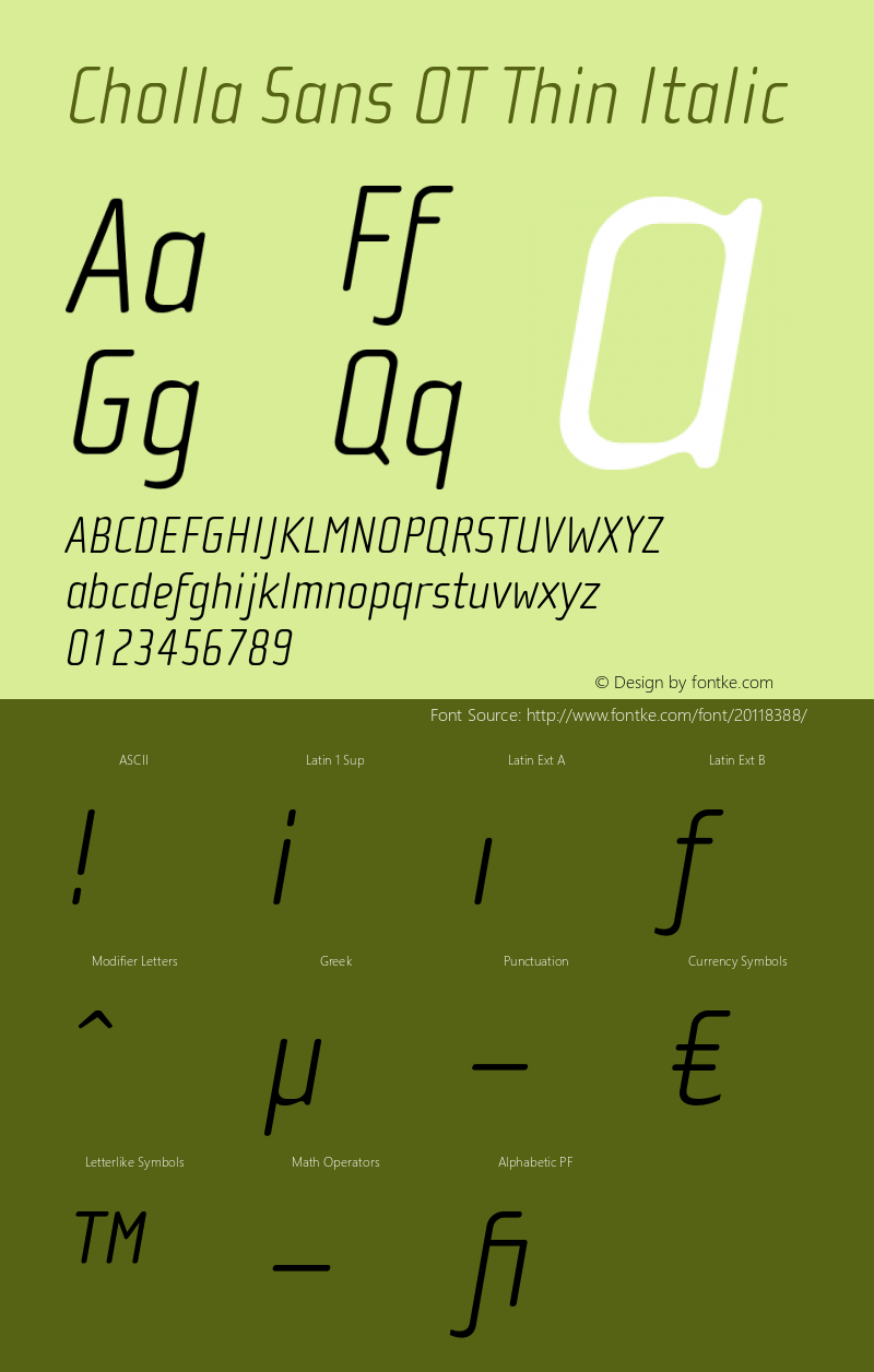 ChollaSansOT-ThinItalic Version 1.000;PS 001.000;hotconv 1.0.38 Font Sample