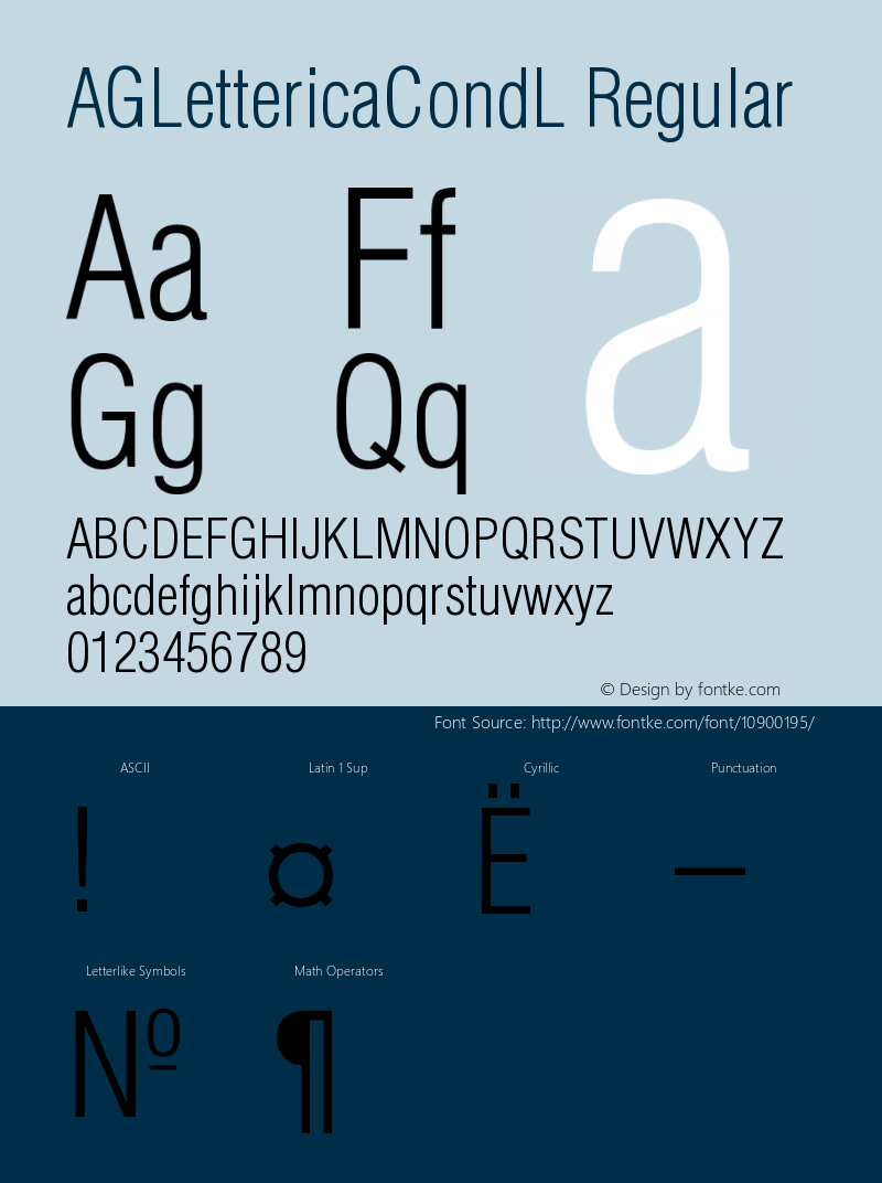 AGLettericaCondL Regular Version 001.000 Font Sample