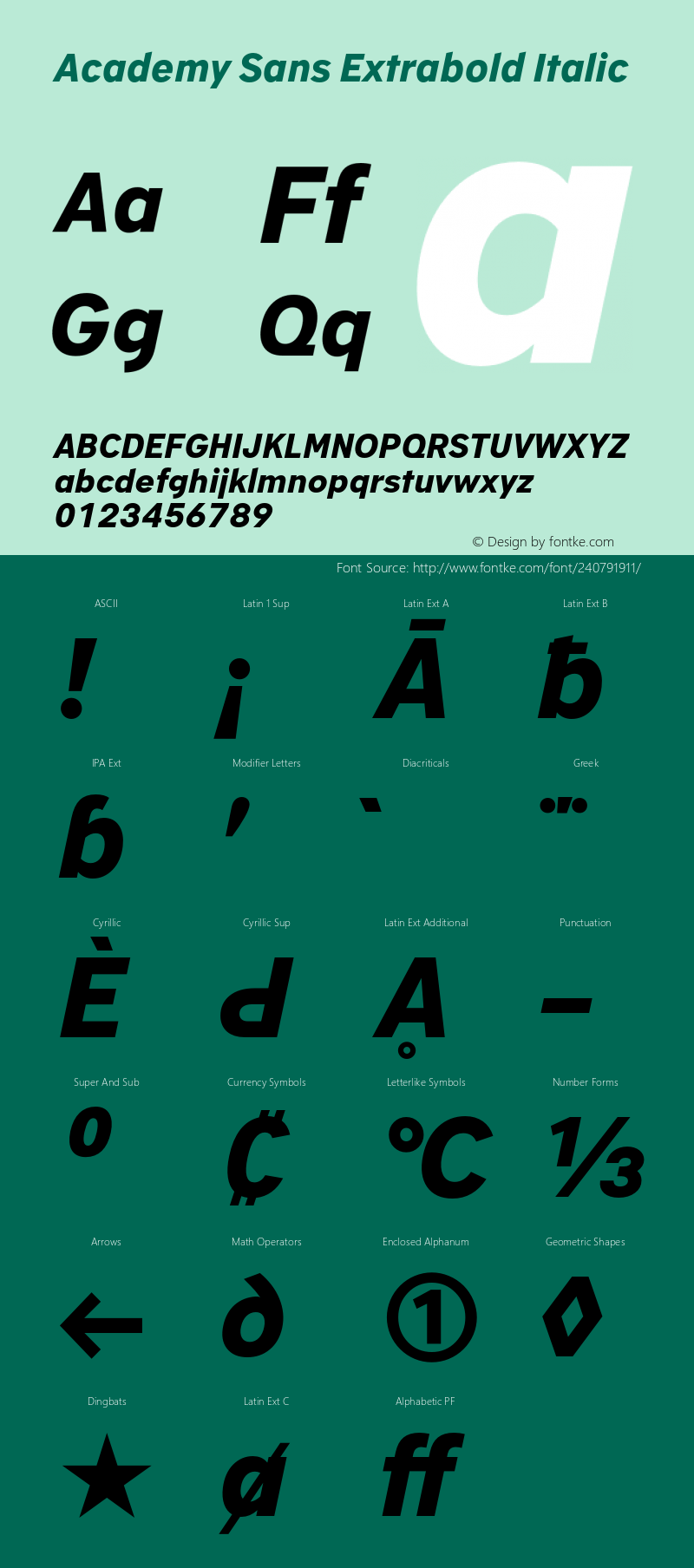 Academy Sans Extrabold Italic Version 2.001;PS 2.1;hotconv 1.0.88;makeotf.lib2.5.647800图片样张