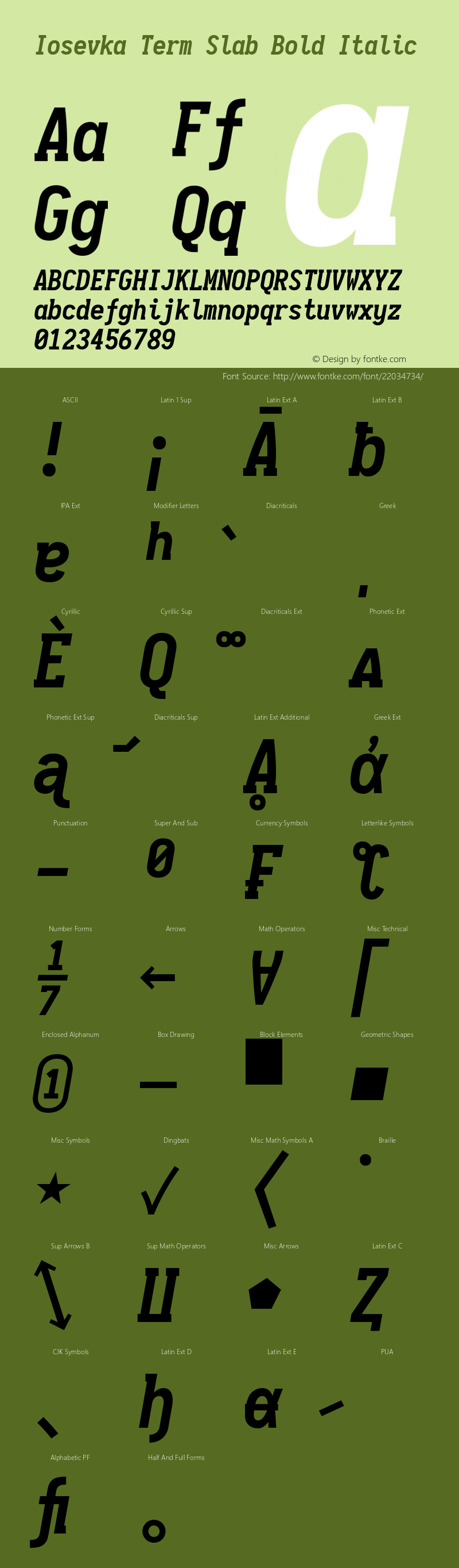 Iosevka Term Slab Bold Italic 1.13.0; ttfautohint (v1.6) Font Sample