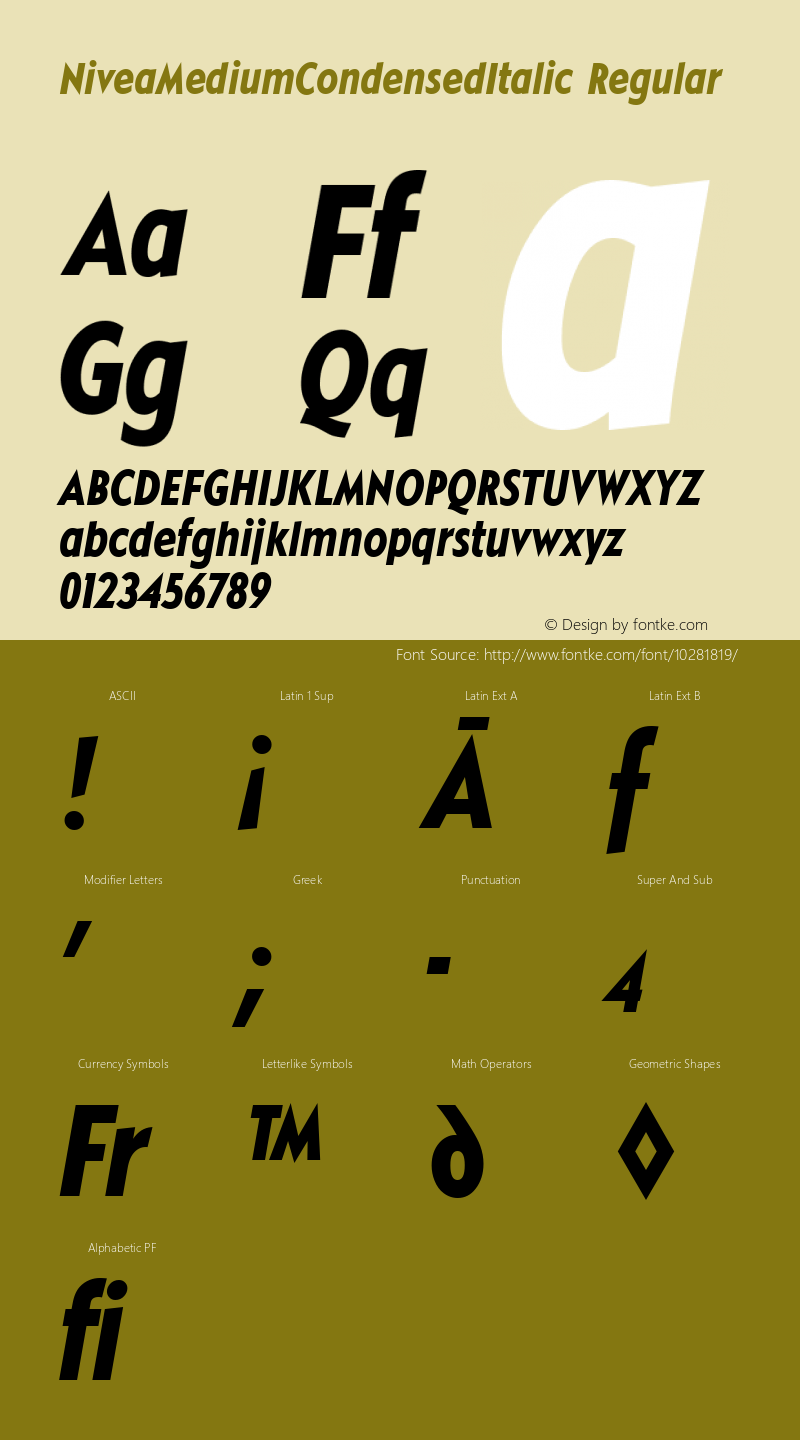 NiveaMediumCondensedItalic Regular Version 1.05 Font Sample