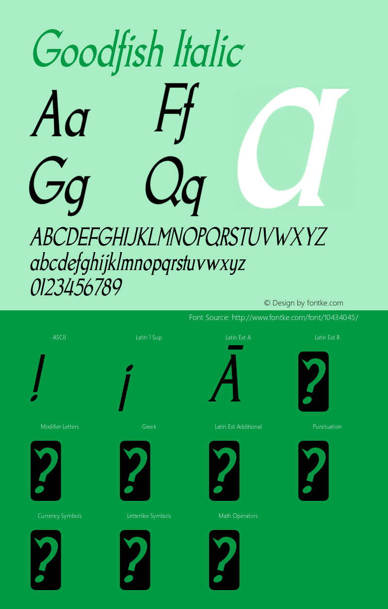 Goodfish Italic Version 5.001 Font Sample