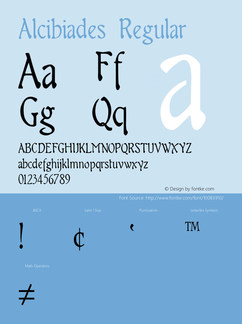 Alcibiades Regular Altsys Fontographer 4.0.3 8/16/98 Font Sample