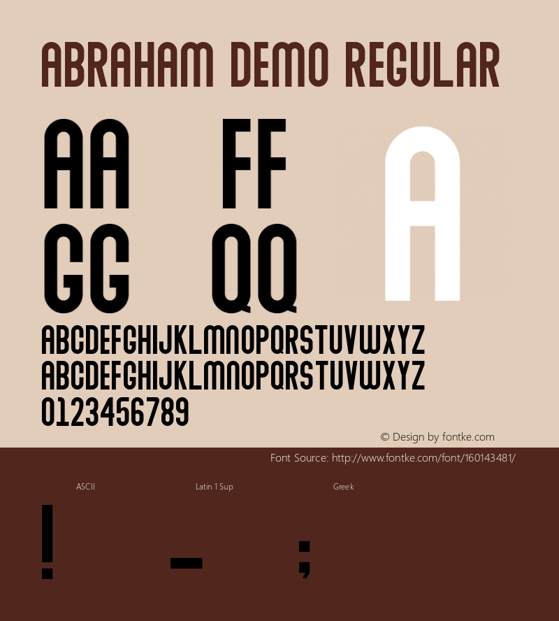 Abraham Demo Version 1.00;January 22, 2020;FontCreator 12.0.0.2535 64-bit Font Sample