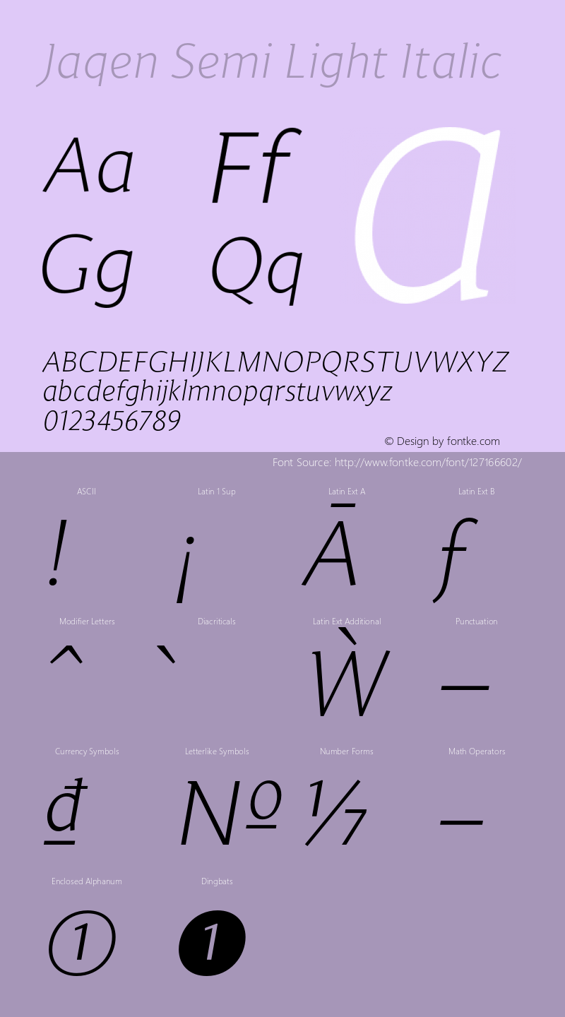 JaqenSemi-LightItalic Version 001.001 June 2020 Font Sample