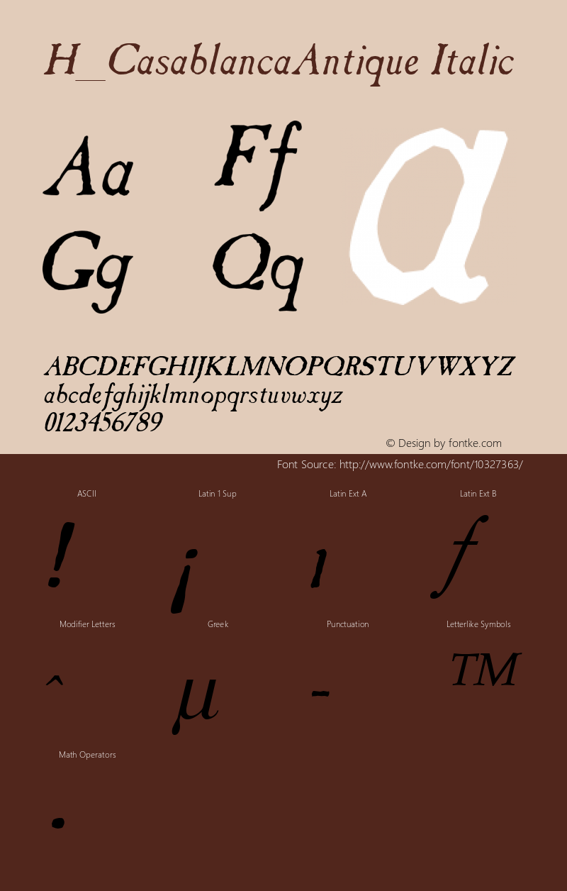 H_CasablancaAntique Italic 1997.01.17 Font Sample