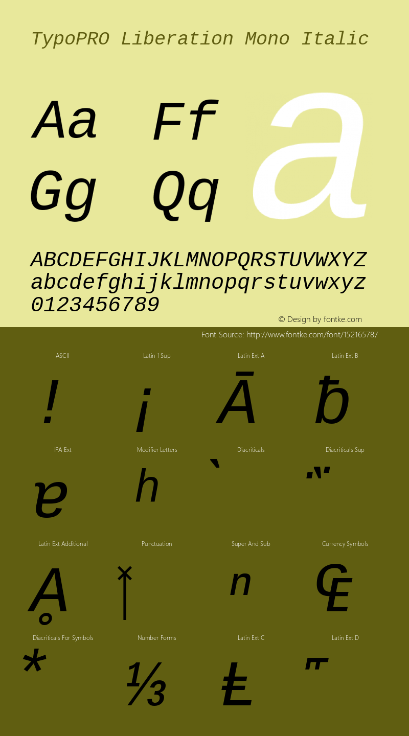 TypoPRO Liberation Mono Italic Version 2.00.1 Font Sample