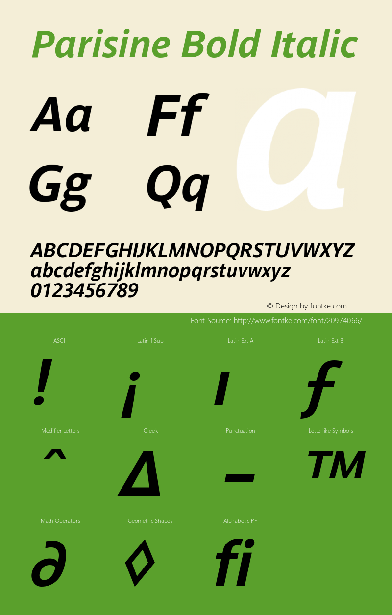 Parisine-BoldItalic 001.000 Font Sample