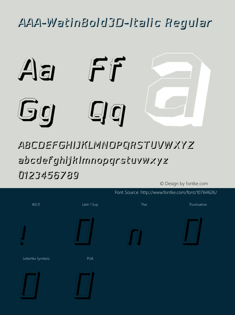 AAA-WatinBold3D-Italic Regular Version 0.100 Font Sample