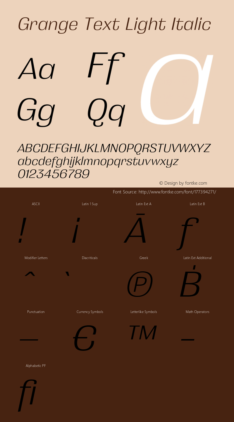 Grange Text Light Italic Version 2.000;hotconv 1.0.109;makeotfexe 2.5.65596图片样张