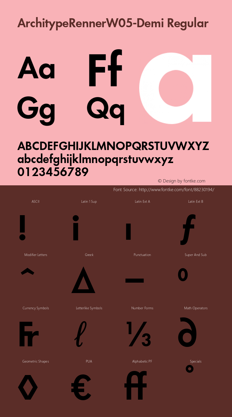 Architype Renner W05 Demi Version 1.00 Font Sample