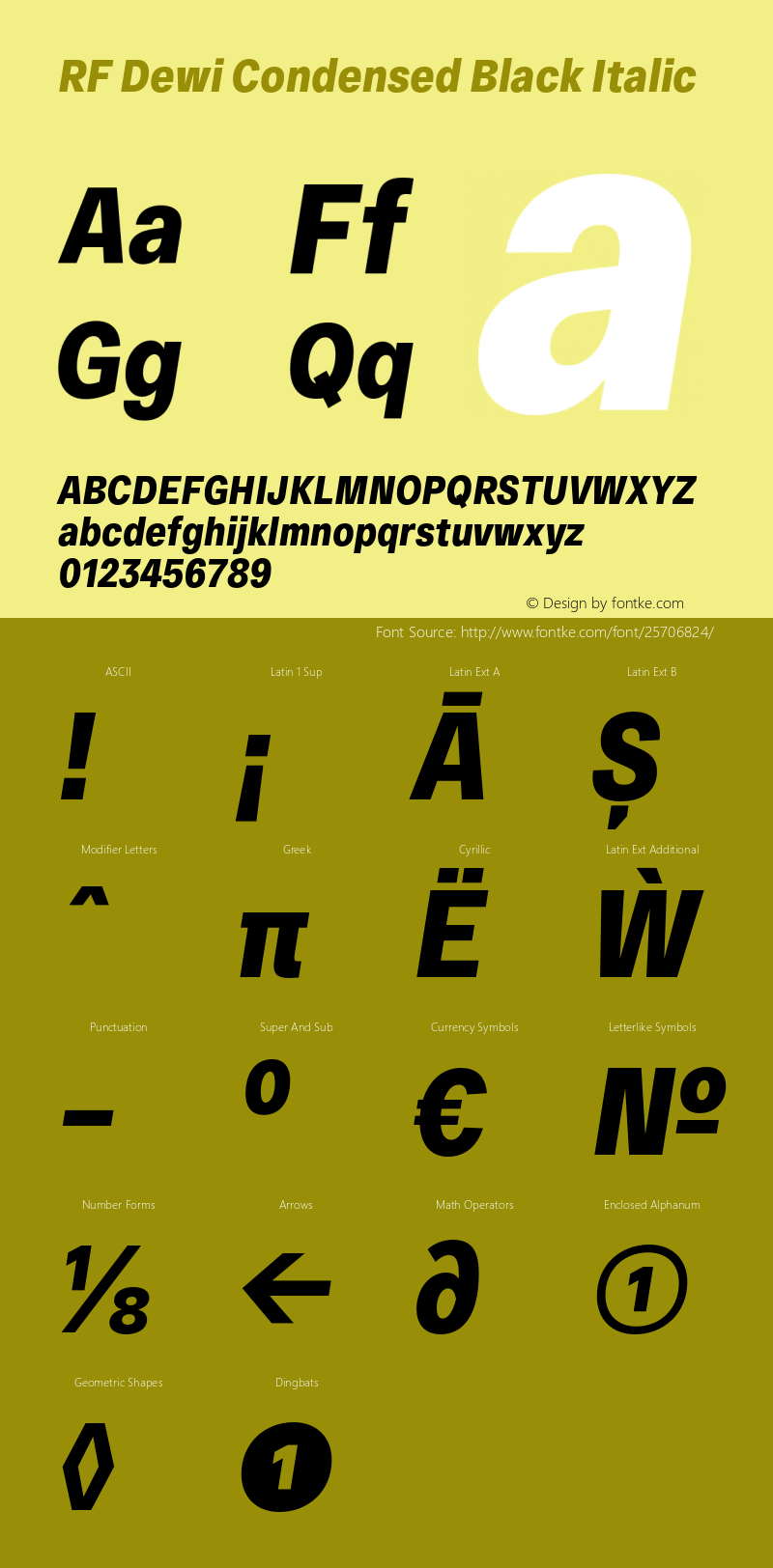 RF Dewi Condensed Black Italic Version 1.000;PS 001.000;hotconv 1.0.88;makeotf.lib2.5.64775 Font Sample