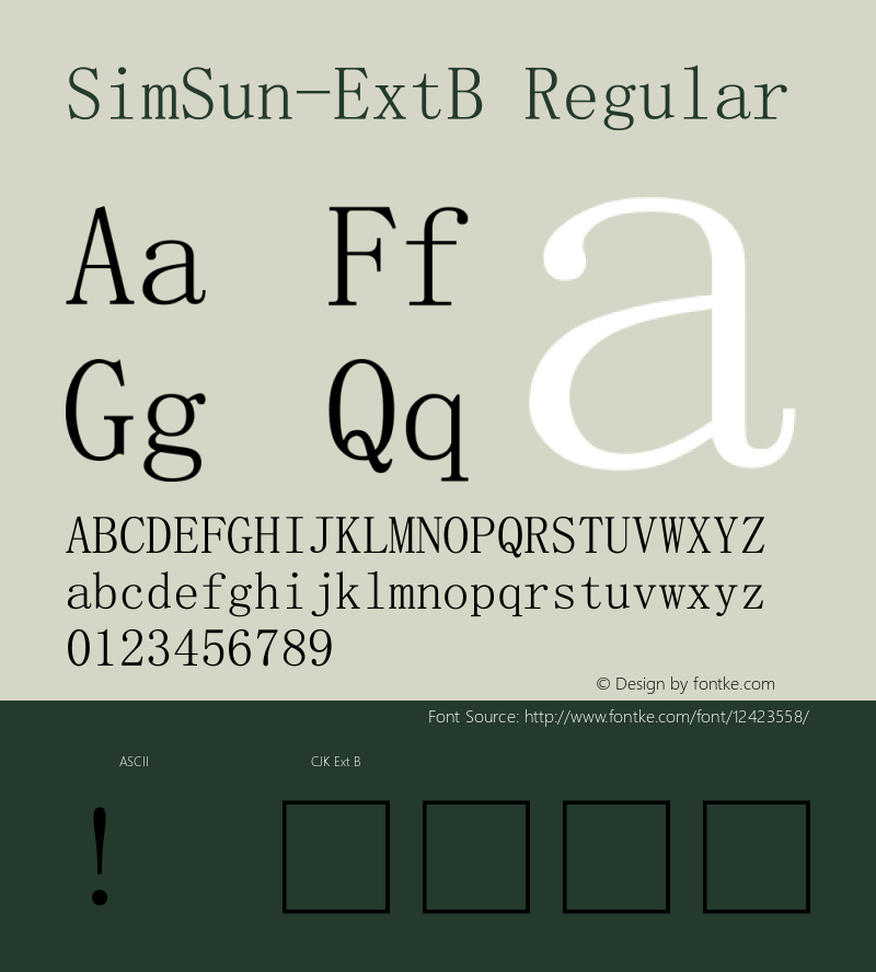 SimSun-ExtB Regular Version 5.00 Font Sample