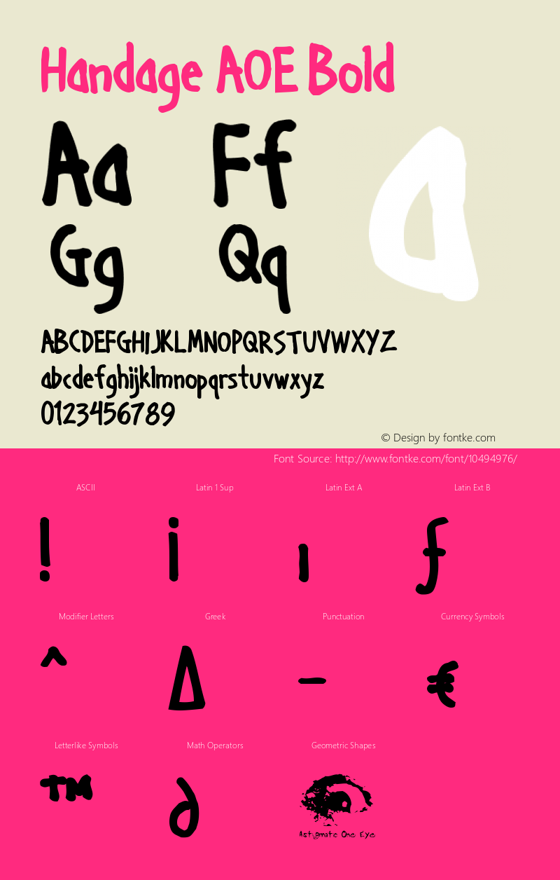 Handage AOE Bold Macromedia Fontographer 4.1.2 7/11/99 Font Sample