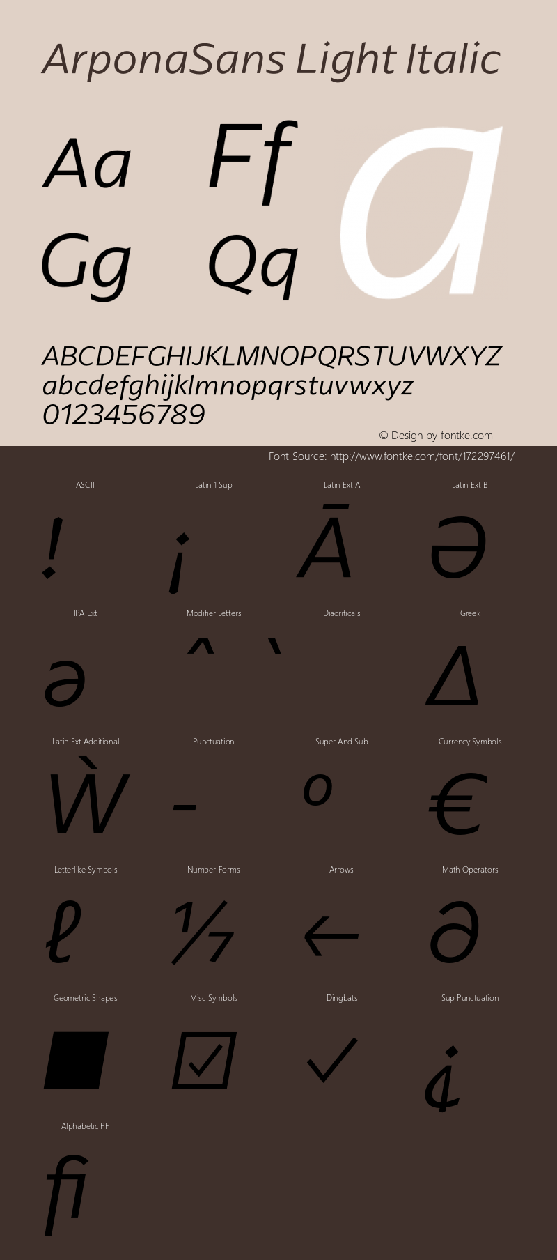 ArponaSans Light Italic Version 2.000;hotconv 1.0.109;makeotfexe 2.5.65596图片样张