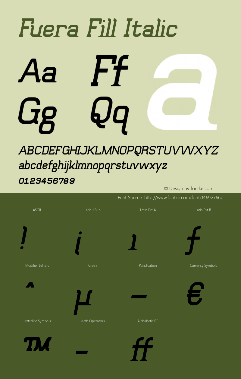 Fuera Fill Italic Version 1.000 Font Sample