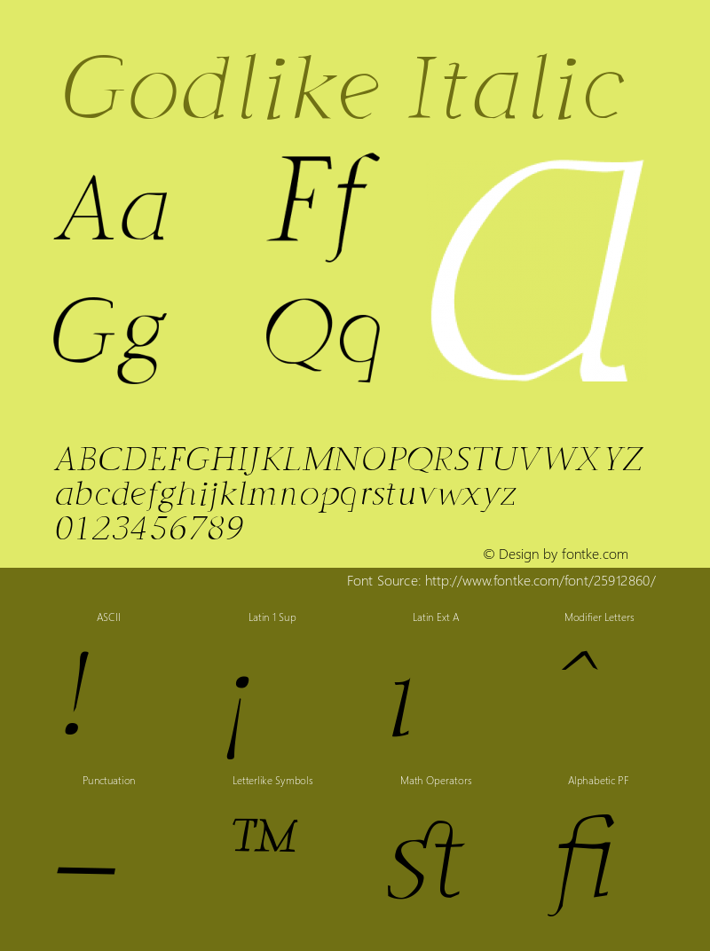 GodlikeItalic Version 001.000 Font Sample