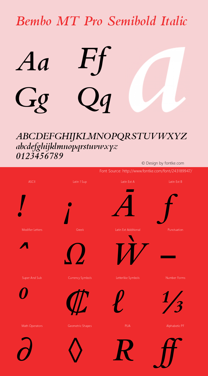 Bembo MT Pro Semibold Italic Version 2.00图片样张