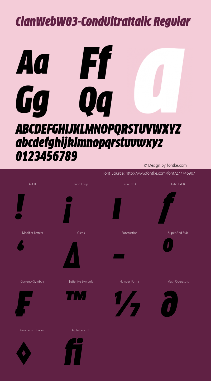 ClanWeb W03 CondUltraItalic Version 7.504 Font Sample