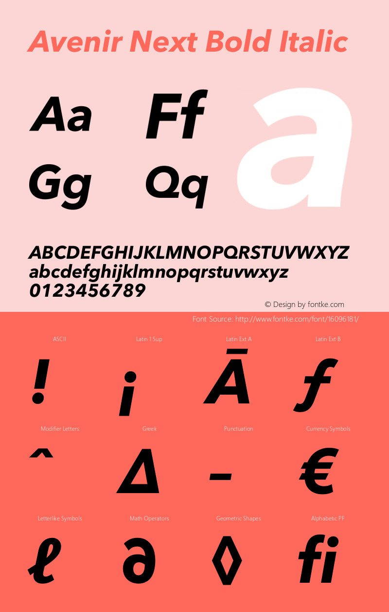 Avenir Next Bold Italic 8.0d2e1 Font Sample