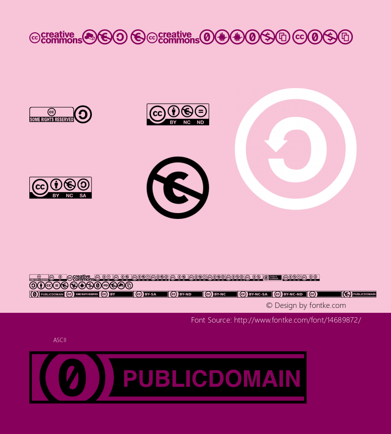 Creative Commons icons Version 1.0 Font Sample