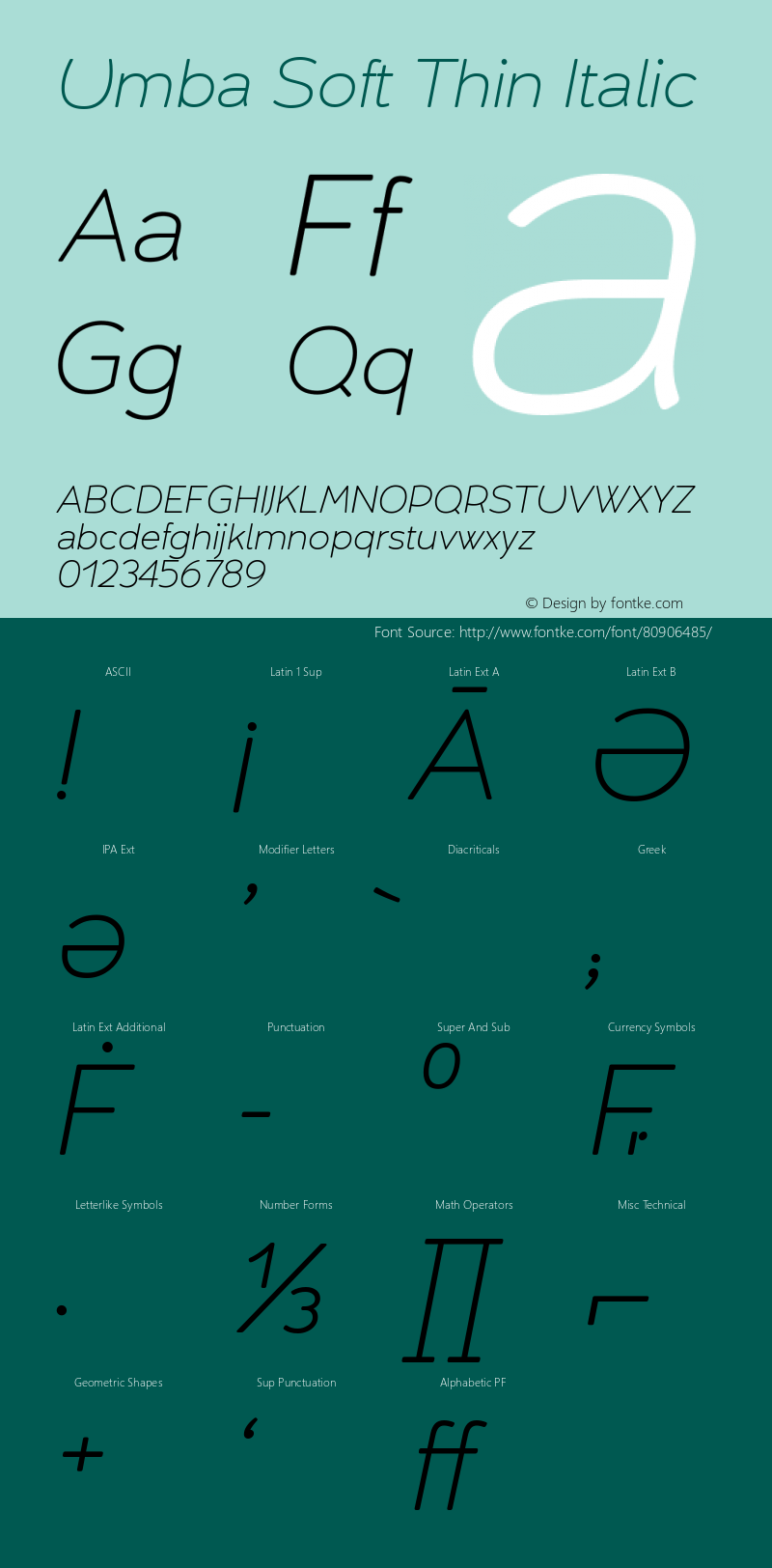 UmbaSoft-ThinItalic Version 2.020 | w-rip DC20181205 Font Sample