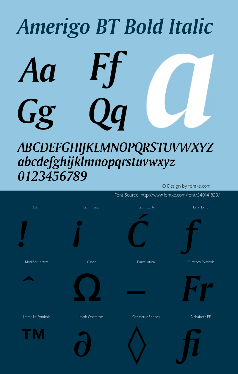 Amerigo BT Bold Italic Version 1.01 emb4-OT图片样张