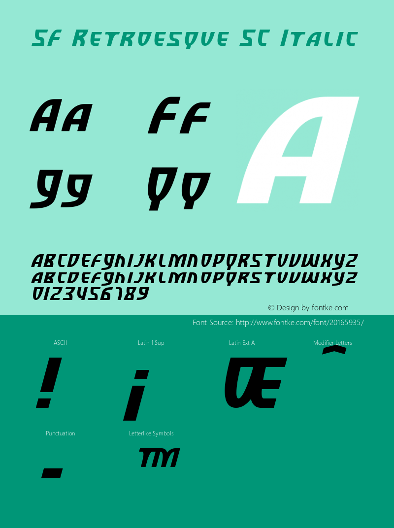 SF Retroesque SC Italic ver 1.0; 1999. Freeware for non-commercial use. Font Sample