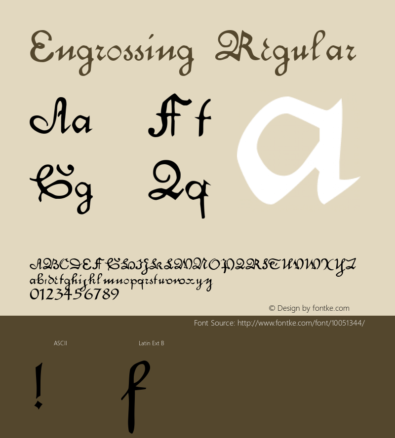 Engrossing Regular Altsys Fontographer 4.0.3 17.03.1995 Font Sample