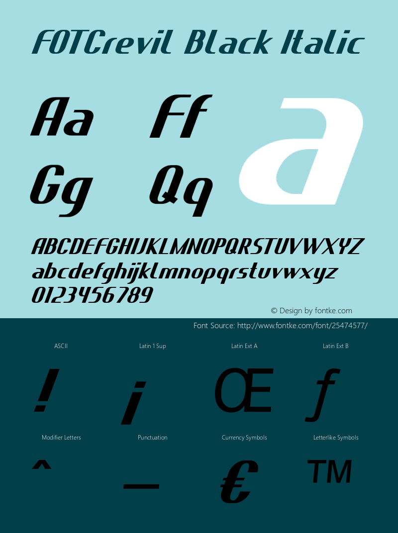 FOTCrevilBlack-Italic Version 1.000 Font Sample