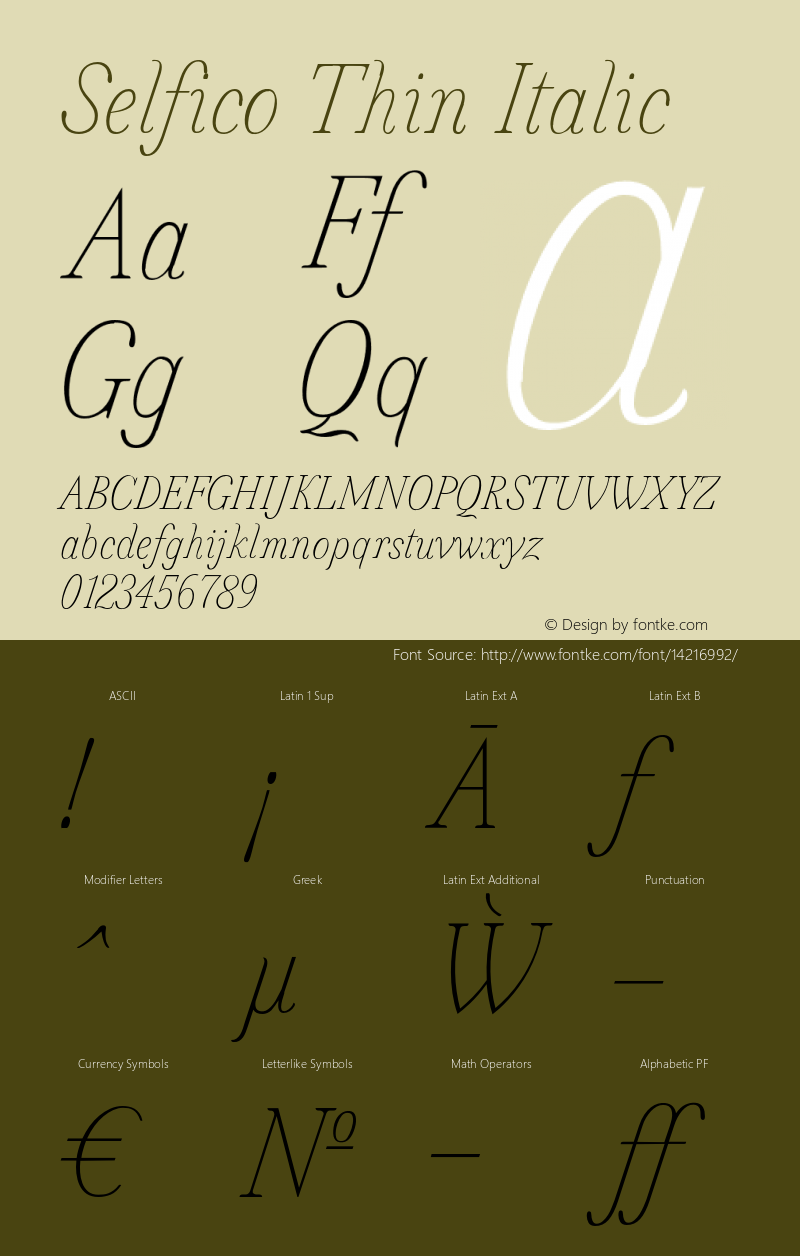 Selfico Thin Italic Version 1.000;PS 001.001;hotconv 1.0.56 Font Sample