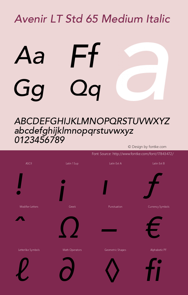 Avenir LT Std 65 Medium Italic OTF 1.029;PS 001.001;Core 1.0.33;makeotf.lib1.4.1585 Font Sample