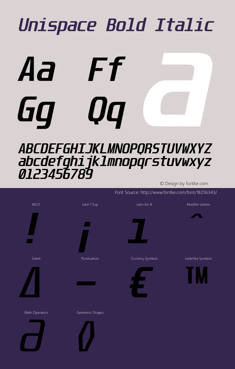 Unispace Bold Italic OTF 4.000;PS 001.001;Core 1.0.29 Font Sample