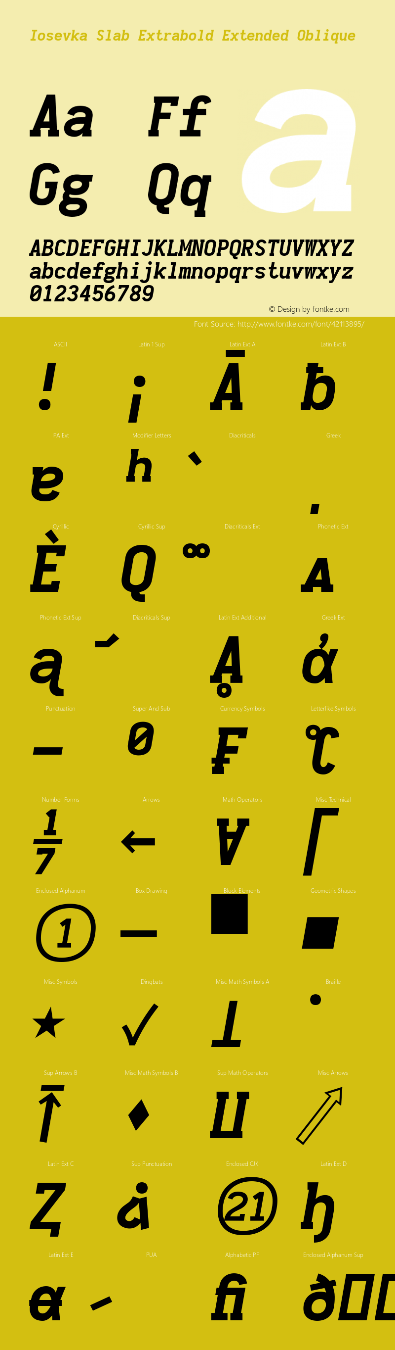 Iosevka Slab Extrabold Extended Oblique 2.3.2 Font Sample