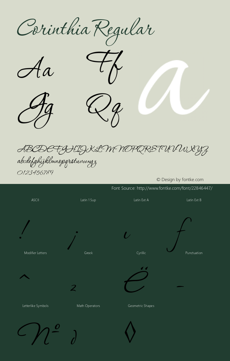 Corinthia Version 1.000 2005 initial release Font Sample