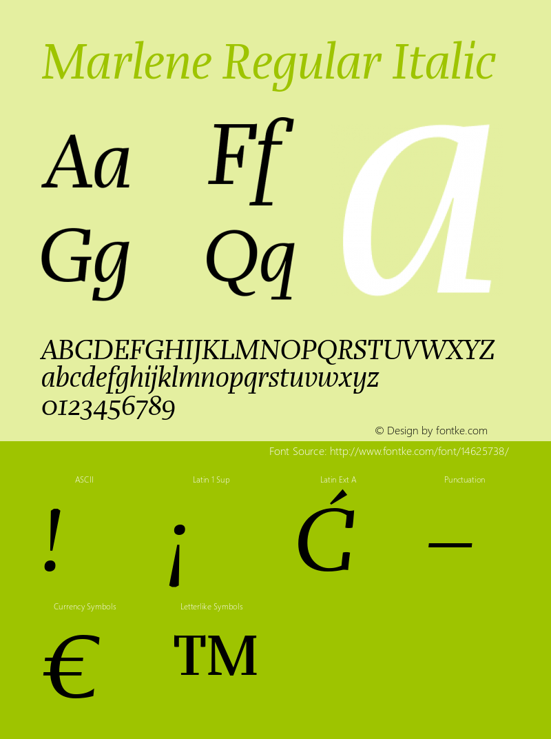 Marlene Regular Italic Version 1.0 Font Sample