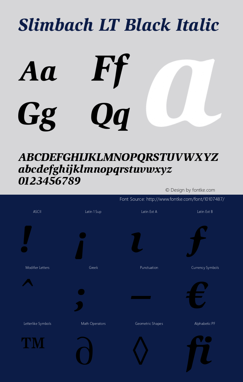 Slimbach LT Black Italic Version 6.1; 2002 Font Sample