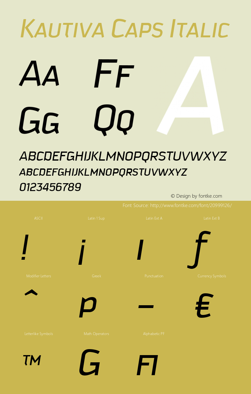 Kautiva Caps Italic Version 001.000 Font Sample