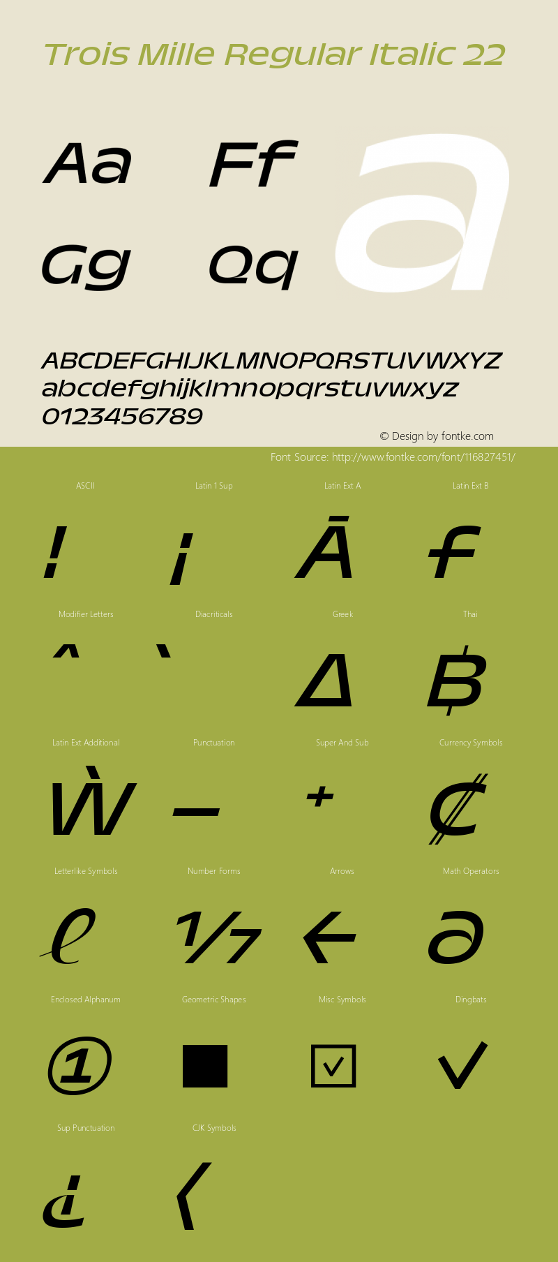 Trois Mille Regular Itl 22 Version 1.000;hotconv 1.0.109;makeotfexe 2.5.65596 Font Sample