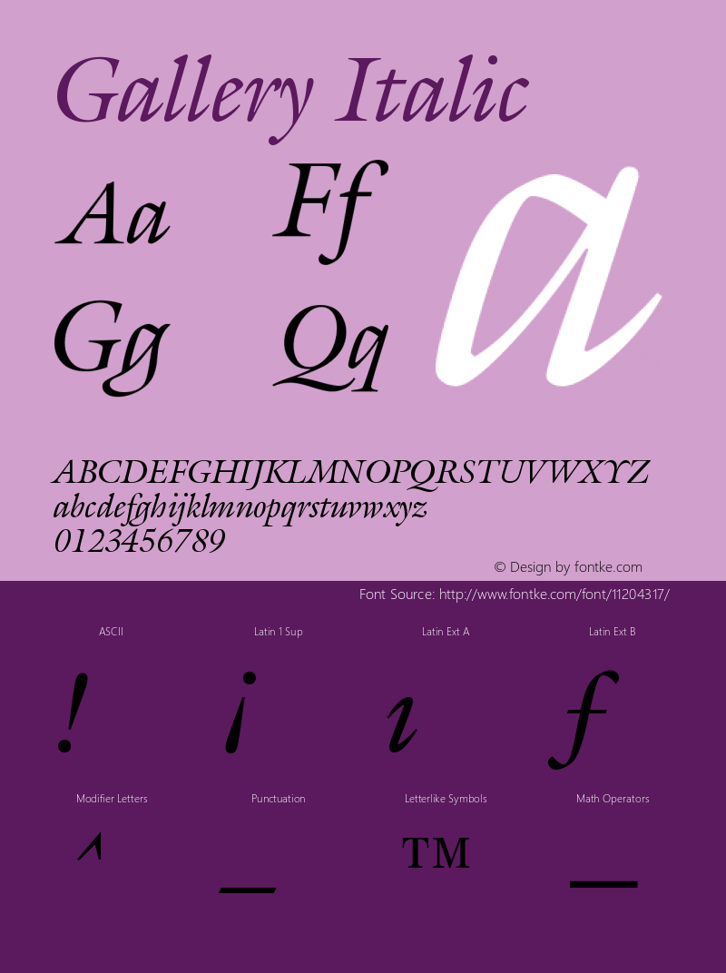 Gallery Italic Version 001.000 Font Sample