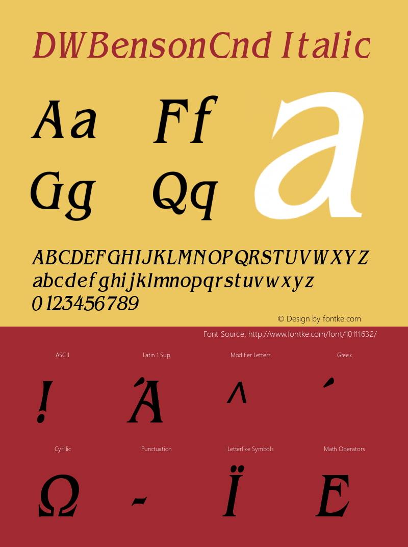 DWBensonCnd Italic 10/23/2002 Font Sample