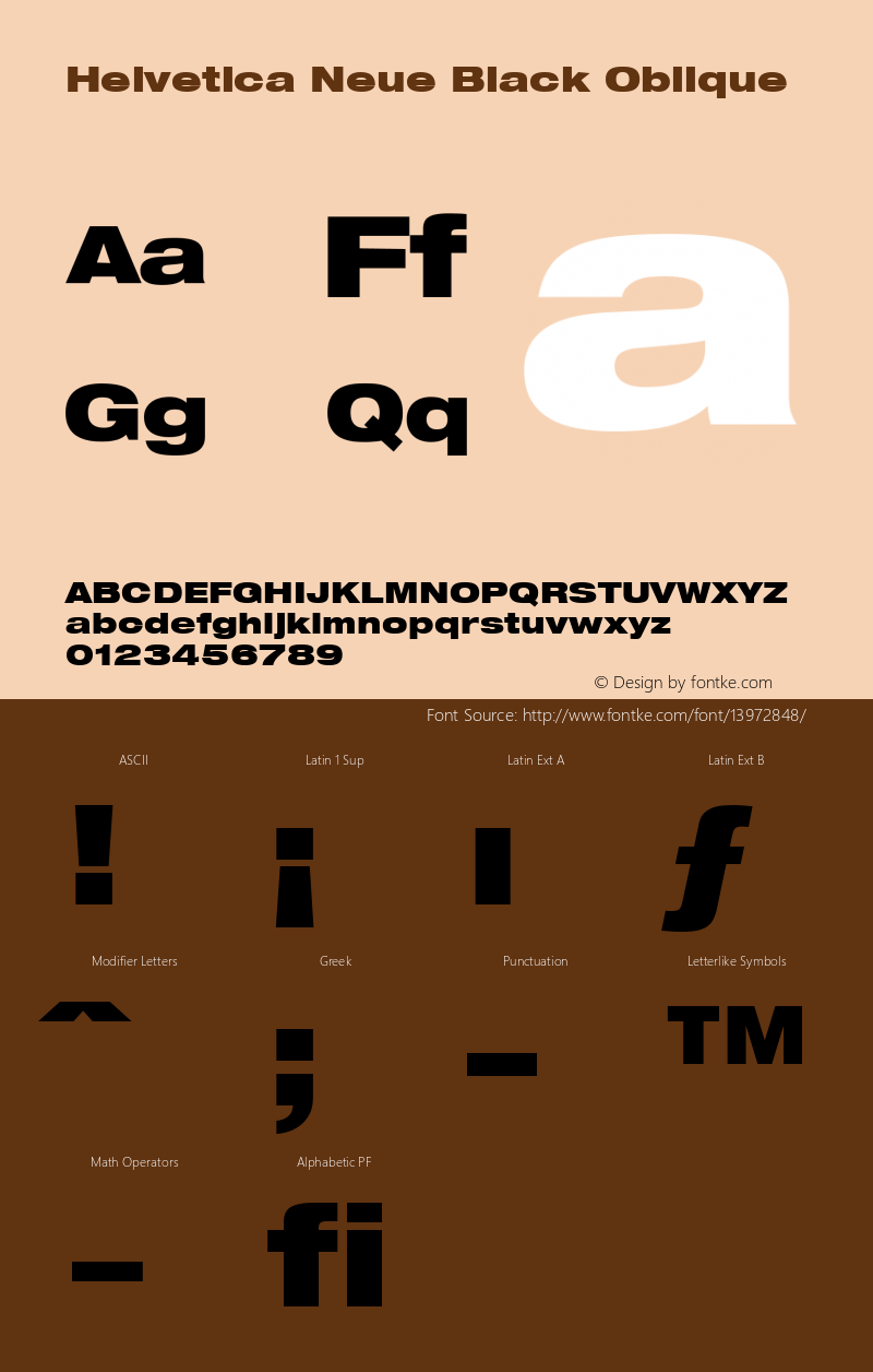 Helvetica Neue Black Oblique Version 001.000 Font Sample