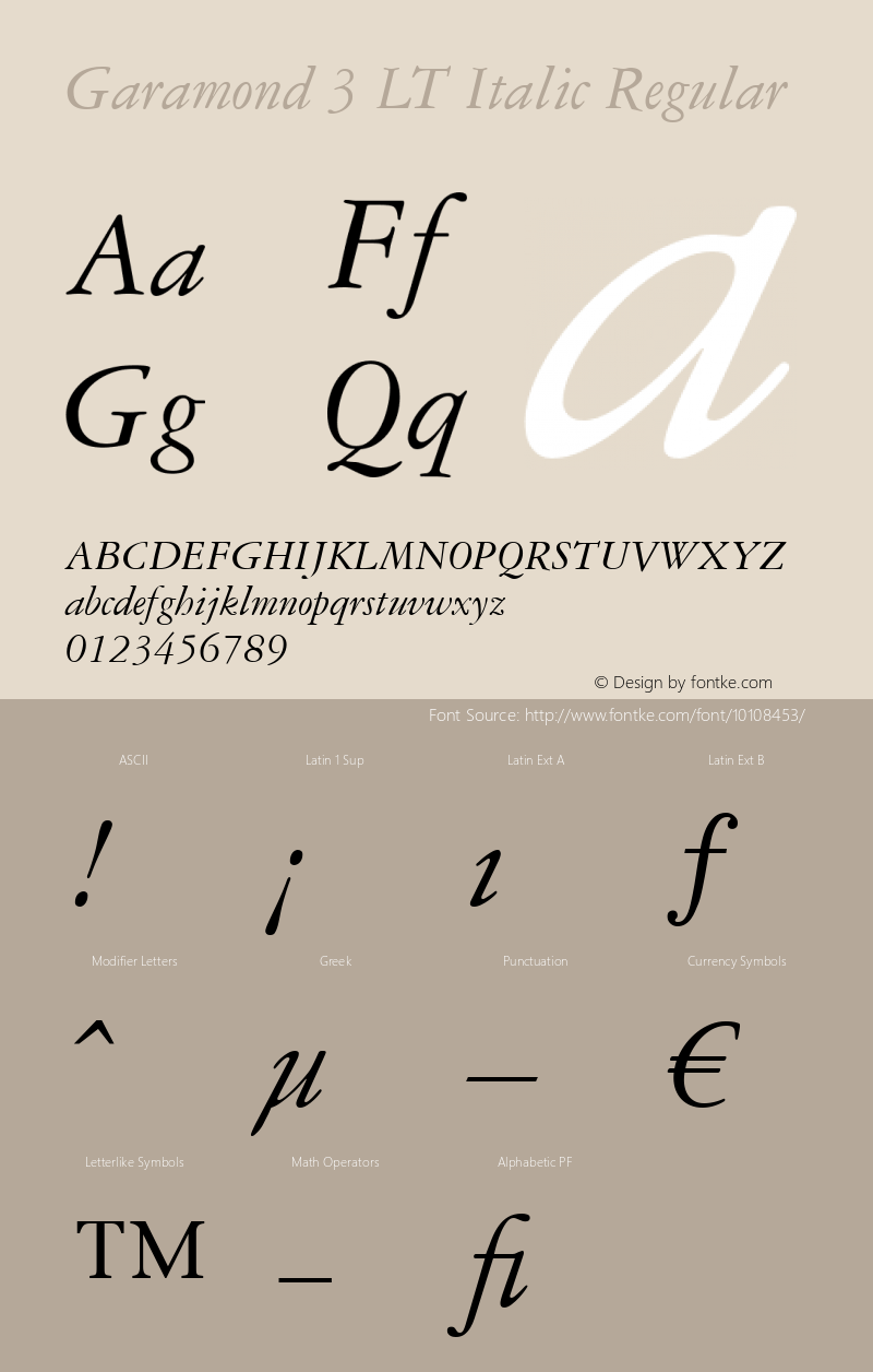 Garamond 3 LT Italic Regular Version 6.1; 2002 Font Sample