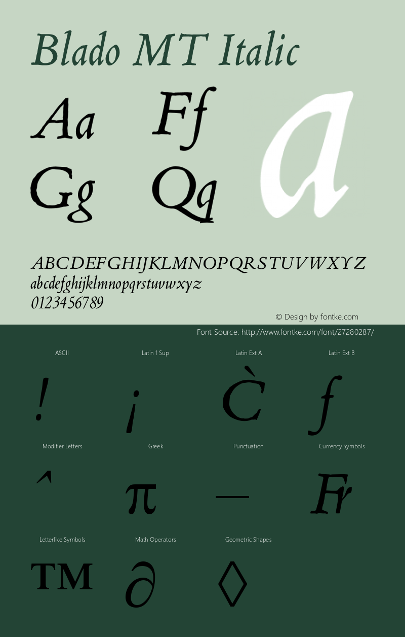 Blado MT Version 1.5 - April 22, 1996 Font Sample