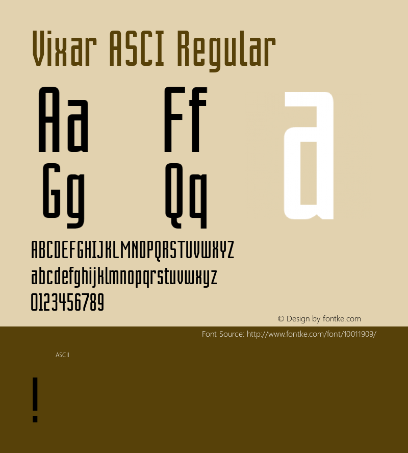 Vixar ASCI Regular 00.08 Font Sample