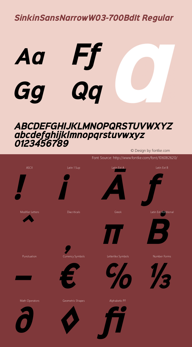 Sinkin Sans Narrow W03 700BdIt Version 1.00 Font Sample