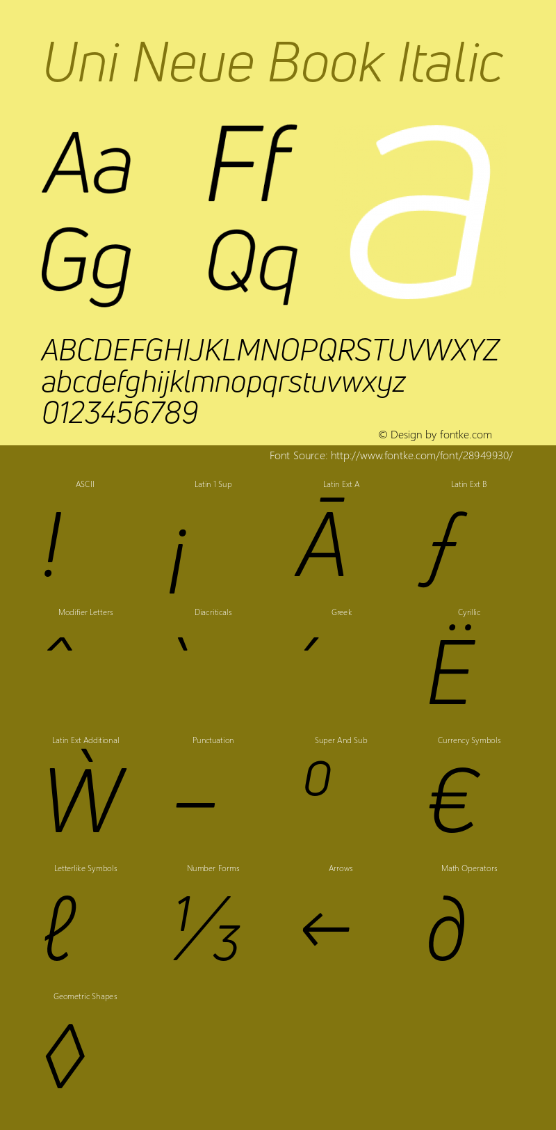 UniNeueBook-Italic Version 1.0 Font Sample
