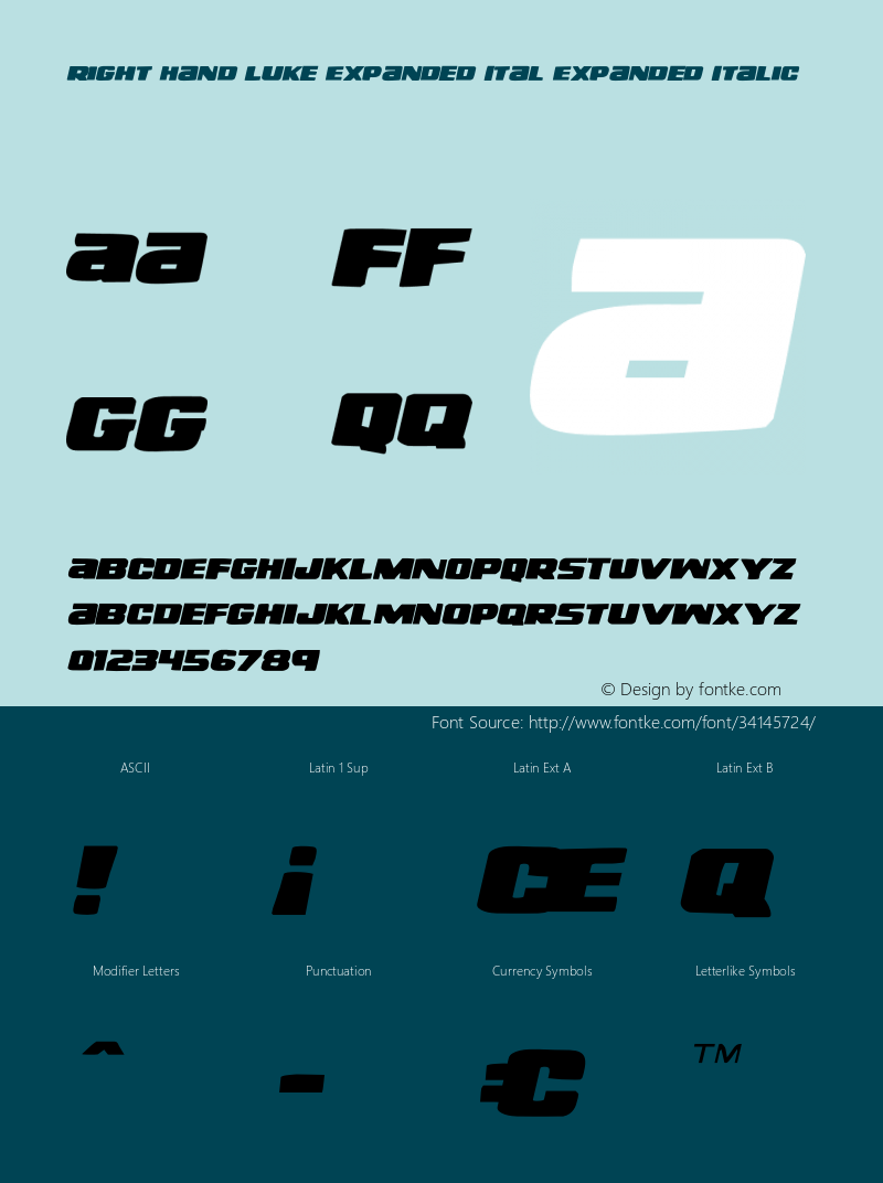 Right Hand Luke Expanded Ital Version 1.1; 2014 Font Sample