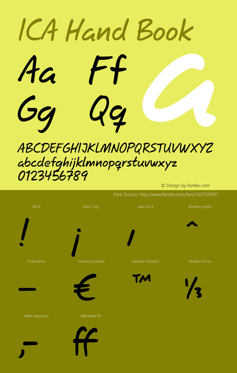 ICA Hand Version 1.000 Font Sample